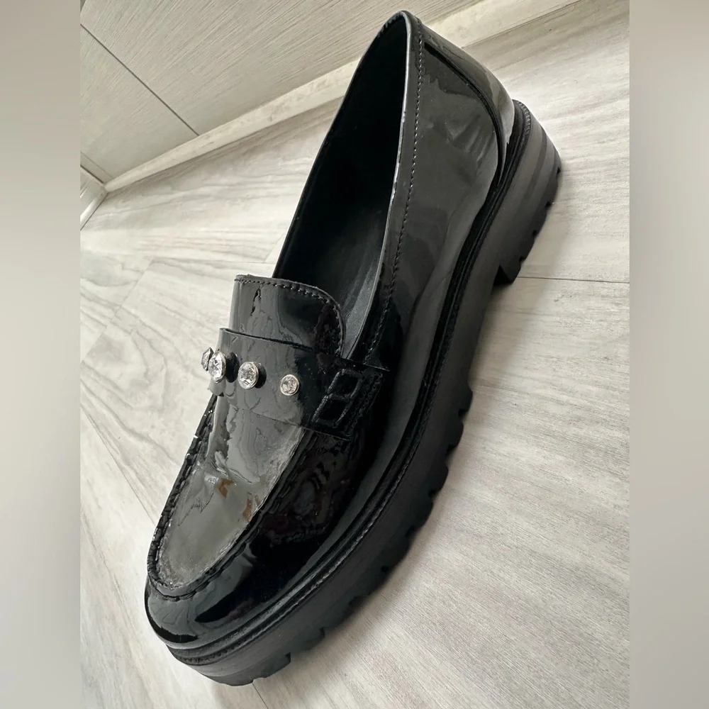 Kate Spade Patent Black Loafers with Rhinestone Accents - Picture 5 of 16
